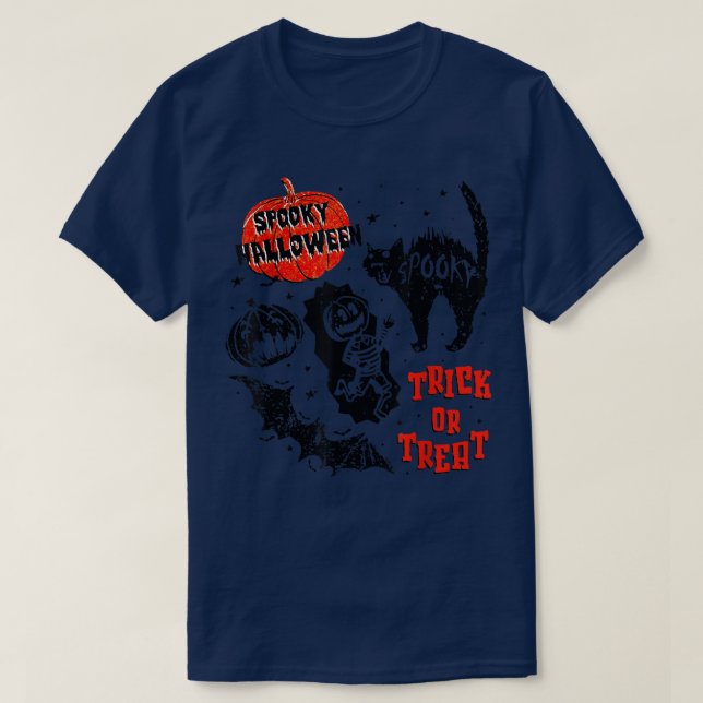 Spooky Halloween Trick oder Treat Pumpkin Skelett  T-Shirt (Design vorne)
