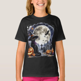 Spooky Halloween Vollmond und Schwarze Katze T-Shirt