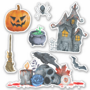 Spooky Halloween Wasserfarbe Hand gezogen Aufkleber