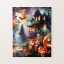 Spooky Halloween Watercolor Jigsaw Puzzle