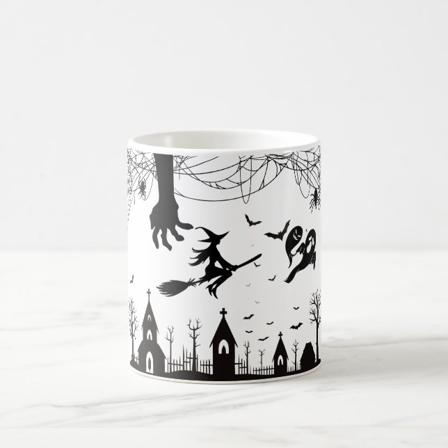 Spooky Halloween Witch & Bats Pattern Mug Kaffeetasse (Mittel)