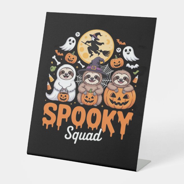 Spooky Halloween Witch Funny Horror Sloths Essenti Sockelschild (Vorderseite)