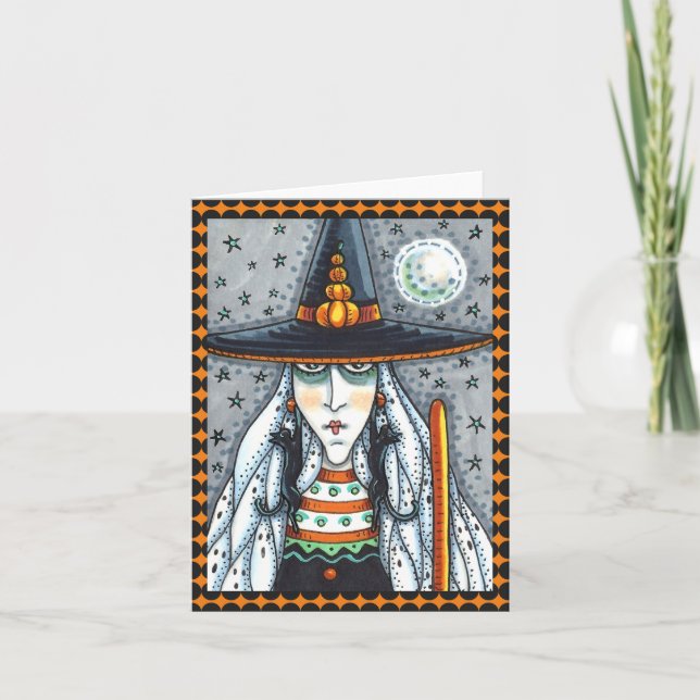 SPOOKY HALLOWEEN WITCH, SCHWARZE KATZKARTE KARTE (Vorderseite)