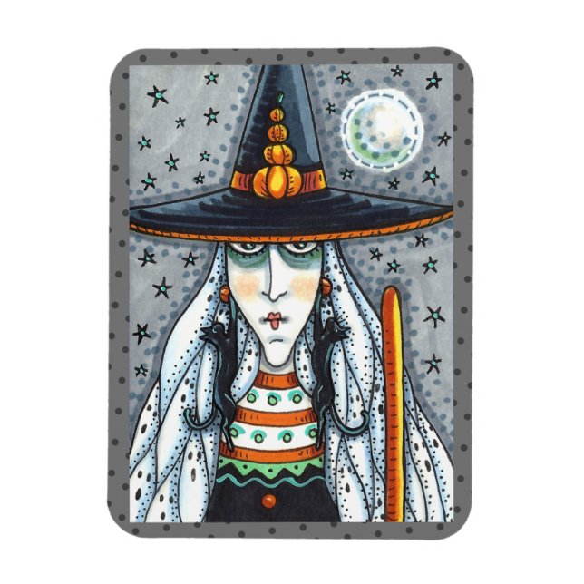 SPOOKY HALLOWEEN WITCH, TRAGEN SCHWARZE KATZJEWELE MAGNET (Vertikal)