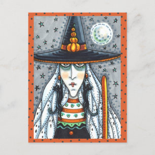 SPOOKY HALLOWEEN WITCH, TRAGEN SCHWARZE KATZJEWELE POSTKARTE