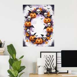 Spooky Halloween Wreath Poster