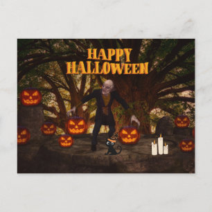 Spooky Halloween Zombie und Pumpkins Feiertagspostkarte