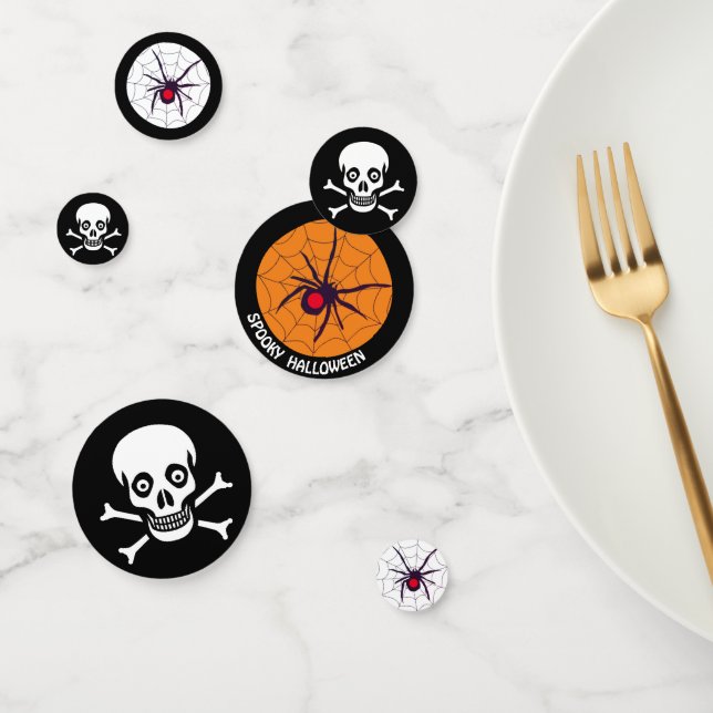 Spooky Hallowen Black Widow Spider, Skull & Bones Konfetti (Gruppe)