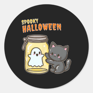 Spooky Happy Halloween Cat Runder Aufkleber