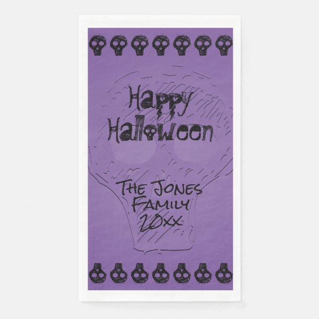 Spooky Happy Halloween Lettering | Lila/schwarz Serviette (Vorderseite)