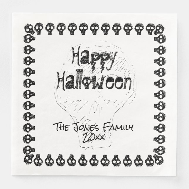 Spooky Happy Halloween Lettering | SCHWARZ-WEISS Serviette (Vorderseite)