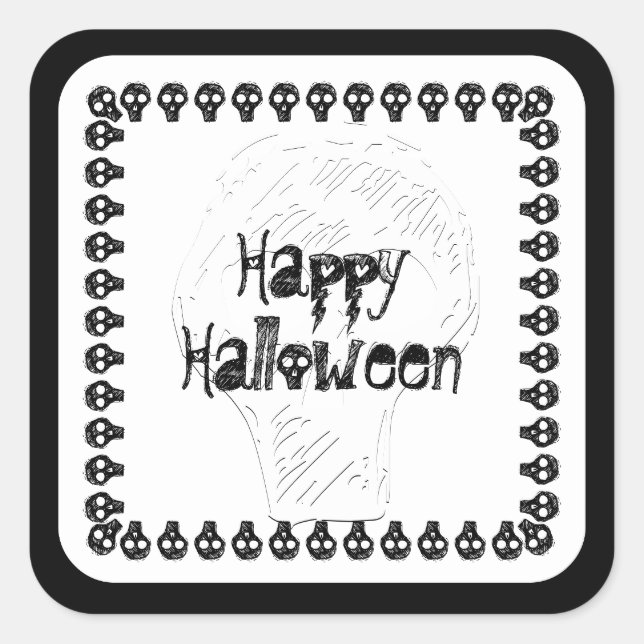 Spooky Happy Halloween Lettering | Schwarzweiß Quadratischer Aufkleber (Vorderseite)