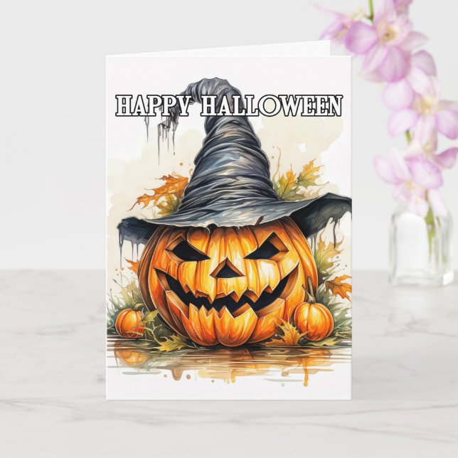 Spooky Happy Halloween Pumpkin Hexe Karte (Orchidee)