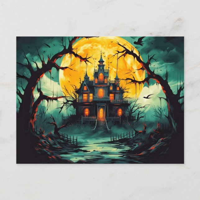 Spooky Happy Halloween Spuk House Postkarte (Vorderseite)