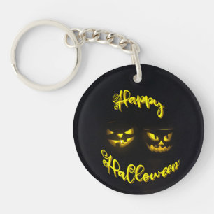 Spooky Happy Halloween unheimliche gelbe Kürbis Schlüsselanhänger
