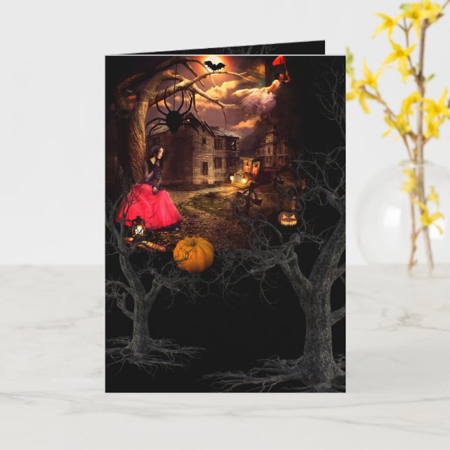 Spooky Happy Haunting Halloween Card Karte (Gelbe Blume)