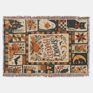 Spooky Harvest Vintage Halloween Patchwork Decke
