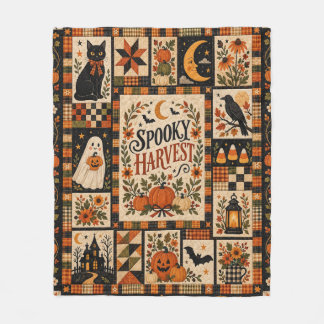 Spooky Harvest Vintage Halloween Patchwork Fleecedecke