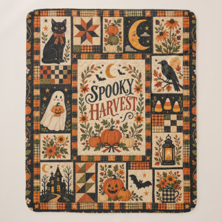 Spooky Harvest Vintage Halloween Patchwork Sherpadecke