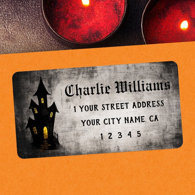 Spooky haunted house Halloween return address Adressaufkleber (Spooky haunted house Halloween return address Label)
