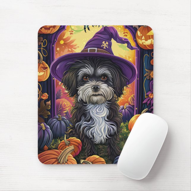 Spooky Havanese Hund Halloween Hexe und Pumpkin Mousepad (Mit Mouse)