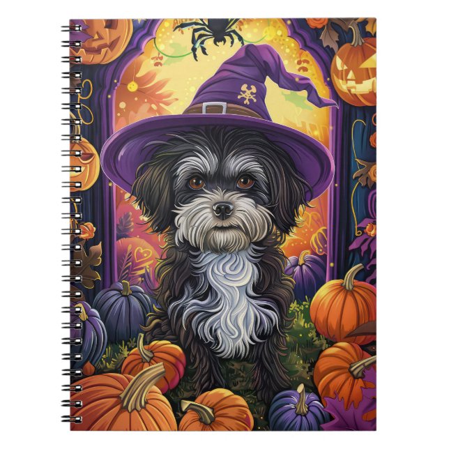 Spooky Havanese Hund Halloween Hexe und Pumpkin Notizblock (Vorderseite)