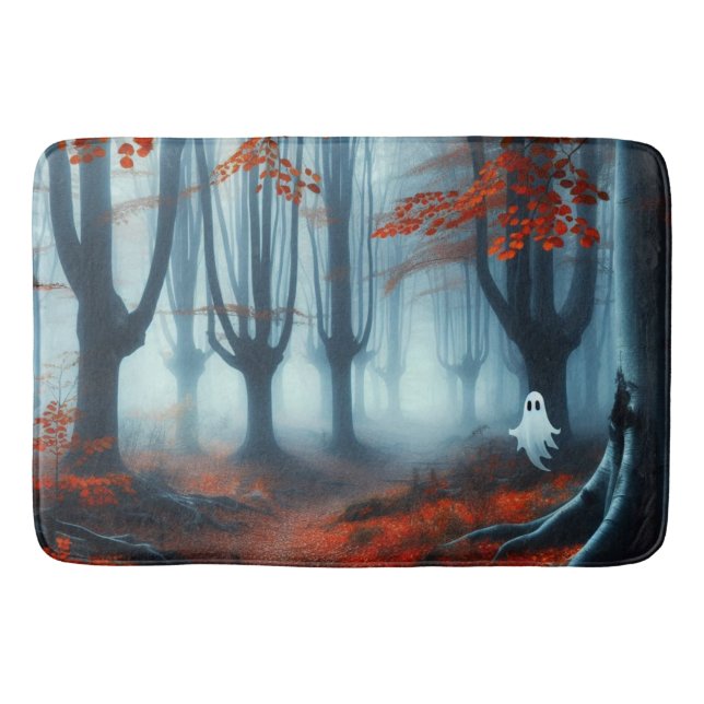 Spooky Herbstwald mit Gespenst Badematte (Vorderseite)