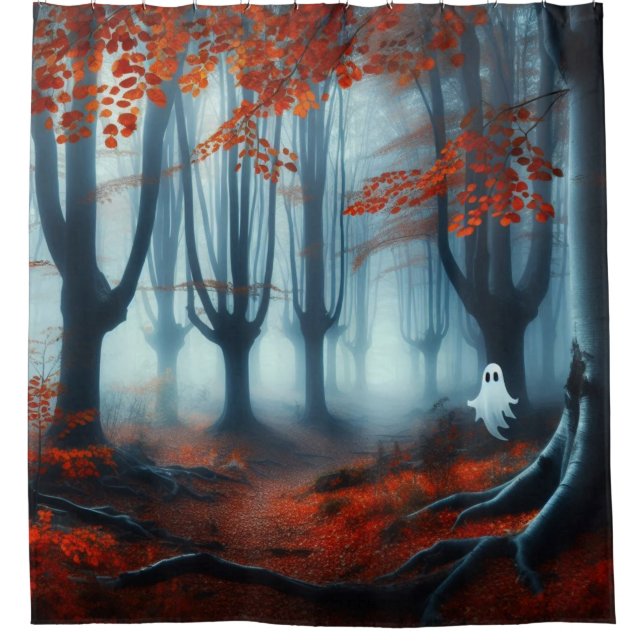 Spooky Herbstwald mit Gespenst Duschvorhang (Vorderseite)