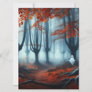 Spooky Herbstwald mit Gespenst Feiertagskarte