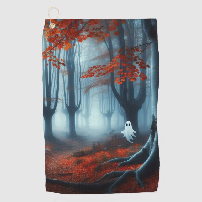 Spooky Herbstwald mit Gespenst Golfhandtuch (Vorderseite)