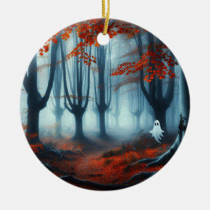 Spooky Herbstwald mit Gespenst Keramik Ornament