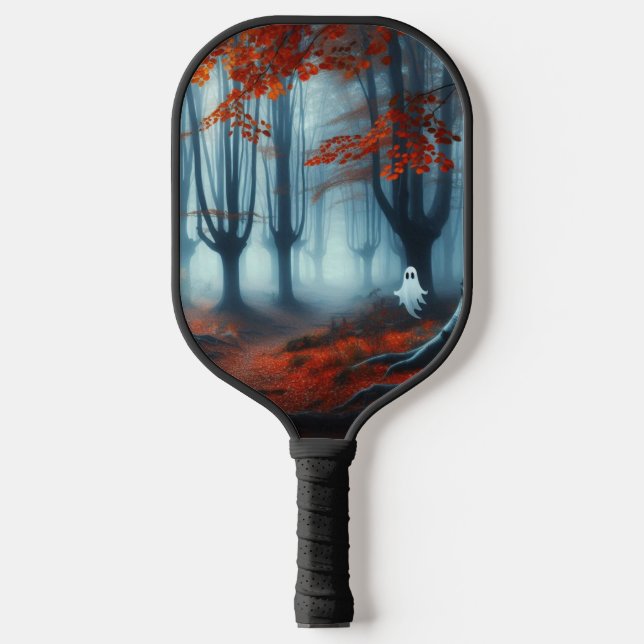 Spooky Herbstwald mit Gespenst Pickleball Schläger (Vorderseite)