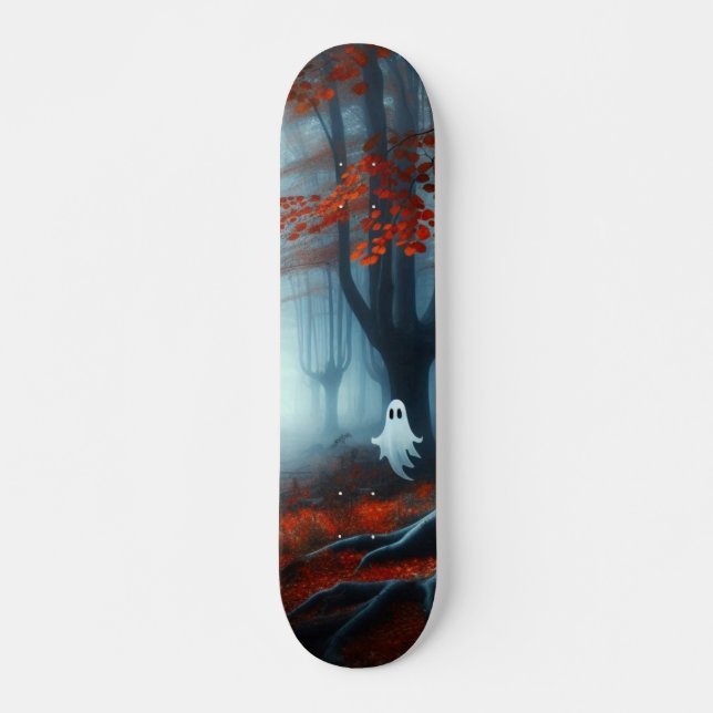 Spooky Herbstwald mit Gespenst Skateboard (Vorne)