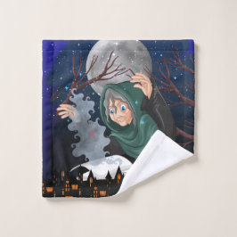 🌙 Spooky Hexe & Spuk HausHalloween Waschlappen