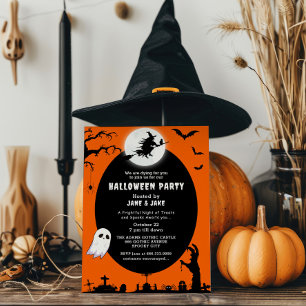 Spooky Hexe über dem Orangen Halloween-Party des M Einladung