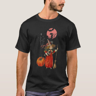Spooky Hexe und Kürbisroter Mond Vintages Hallowee T-Shirt