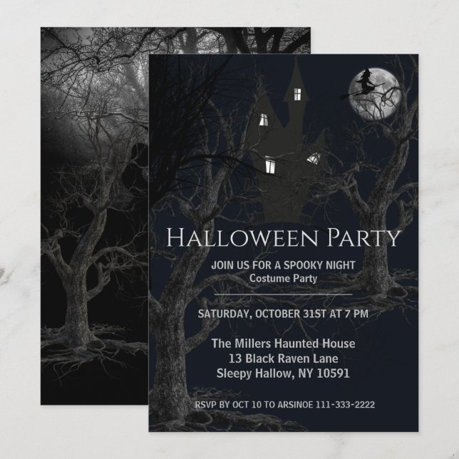 Spooky Hexen Forest Halloween-Party Einladung (Vorne/Hinten)