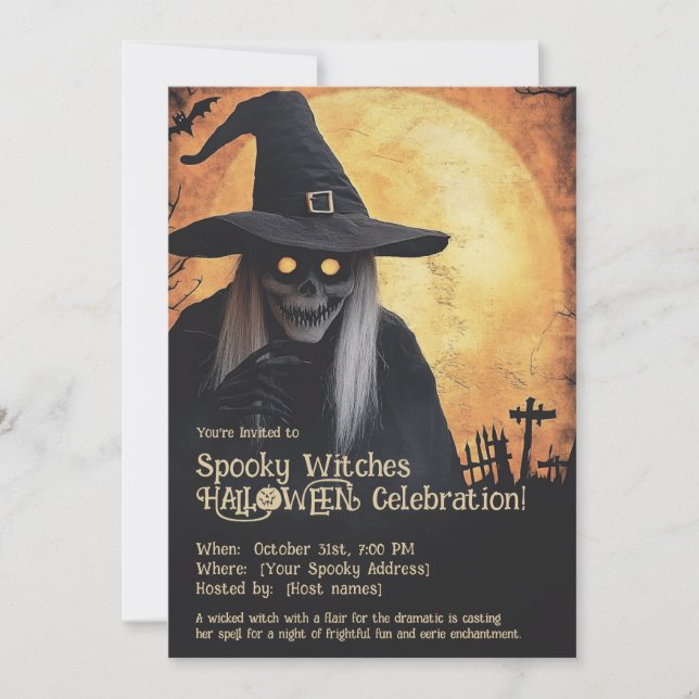 Spooky Hexen Halloween-Feier Einladung (Vorderseite)