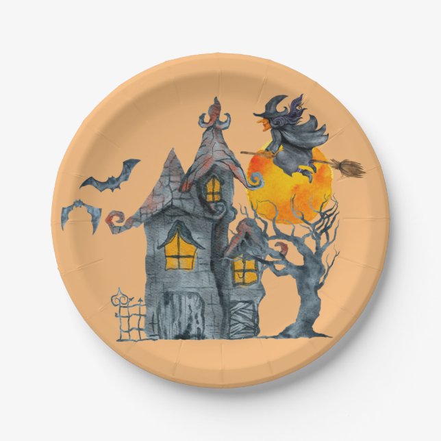 Spooky Hexen thematisch Halloween Papierplatte Pappteller (Vorderseite)