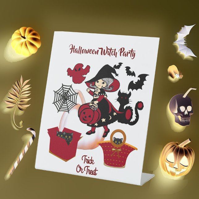 Spooky Hexentrick oder Niedliche Behandlung des Pa Sockelschild (Spooky Witch Party Halloween Trick Or Treat Cute Pedestal Sign)