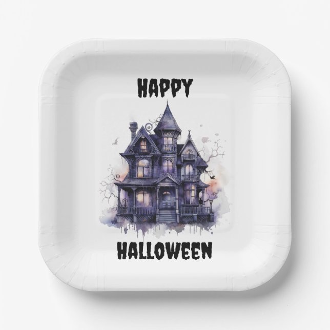 Spooky House Happy Halloween Party Pappteller (Vorderseite)