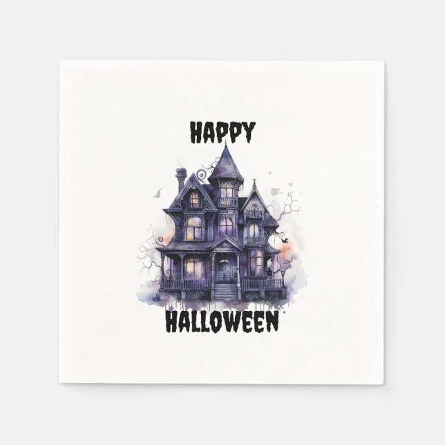 Spooky House Happy Halloween Party Serviette (Vorderseite)