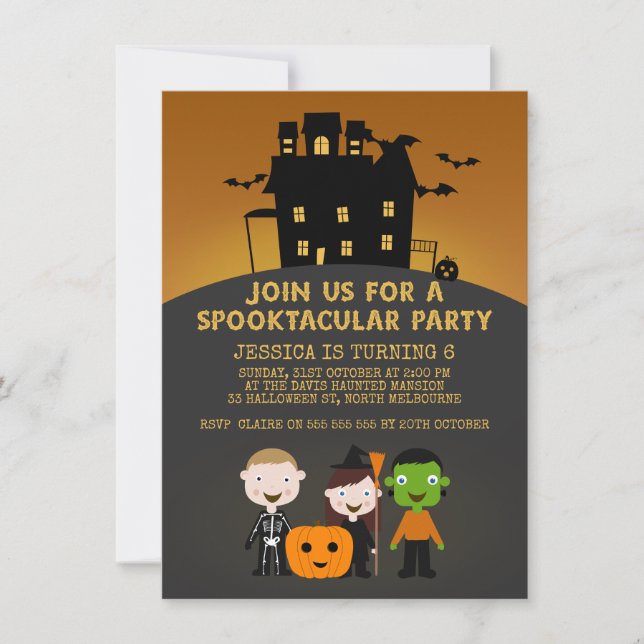 Spooky House Kinder Halloween Geburtstagseinladung Einladung (Vorderseite)