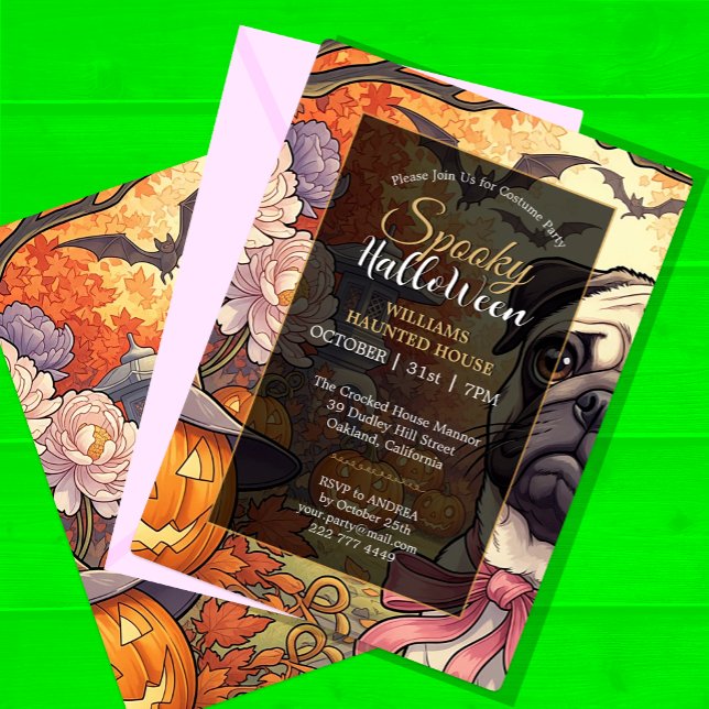 Spooky House Mops Dog & Halloween-Party Einladung (Von Creator hochgeladen)