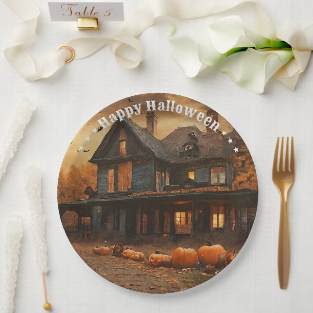 Spooky House Pumpkin Halloween Collection Pappteller (Hochzeit)