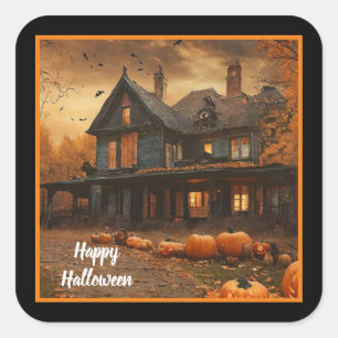 Spooky House Pumpkin Halloween Collection Quadratischer Aufkleber