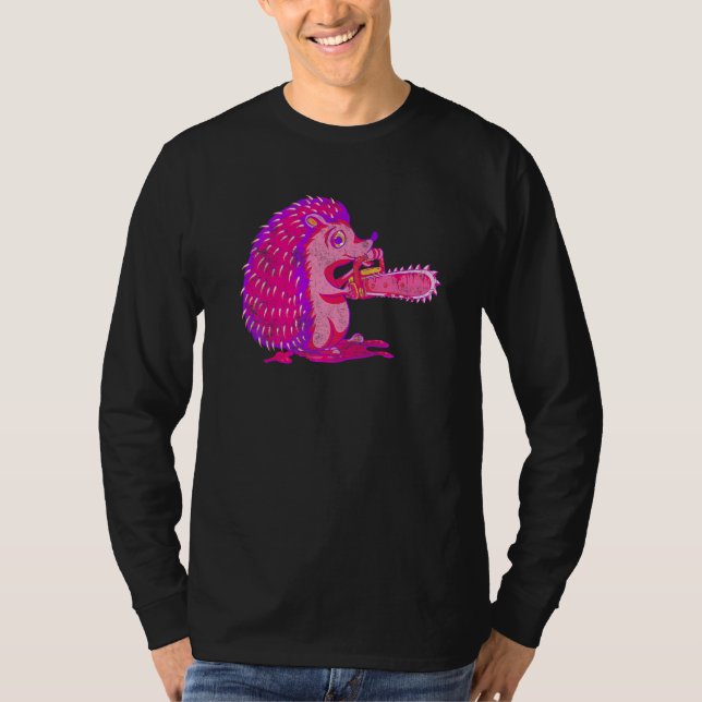 Spooky Igel Vaporwave Creepy Animal Chainsaw H T-Shirt (Vorderseite)