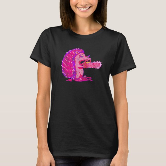 Spooky Igel Vaporwave Creepy Animal Chainsaw H T-Shirt (Vorderseite)
