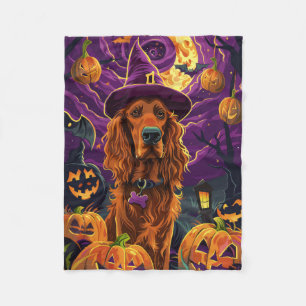 Spooky Irish Red Setter Halloween Hexenkürbis Fleecedecke