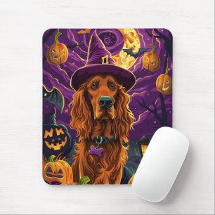 Spooky Irish Red Setter Halloween Hexenkürbis Mousepad